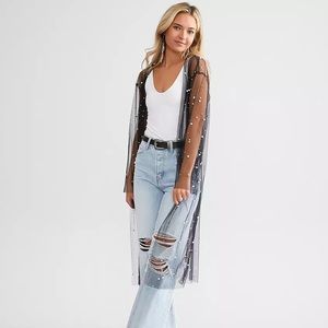 GeeGee Pearl Mesh Duster Cardigan